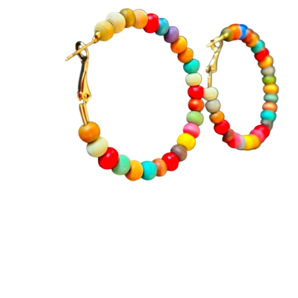 Never Worn - Amazing Colorful Beaded Hoop Earrings - Picture 3 of 5